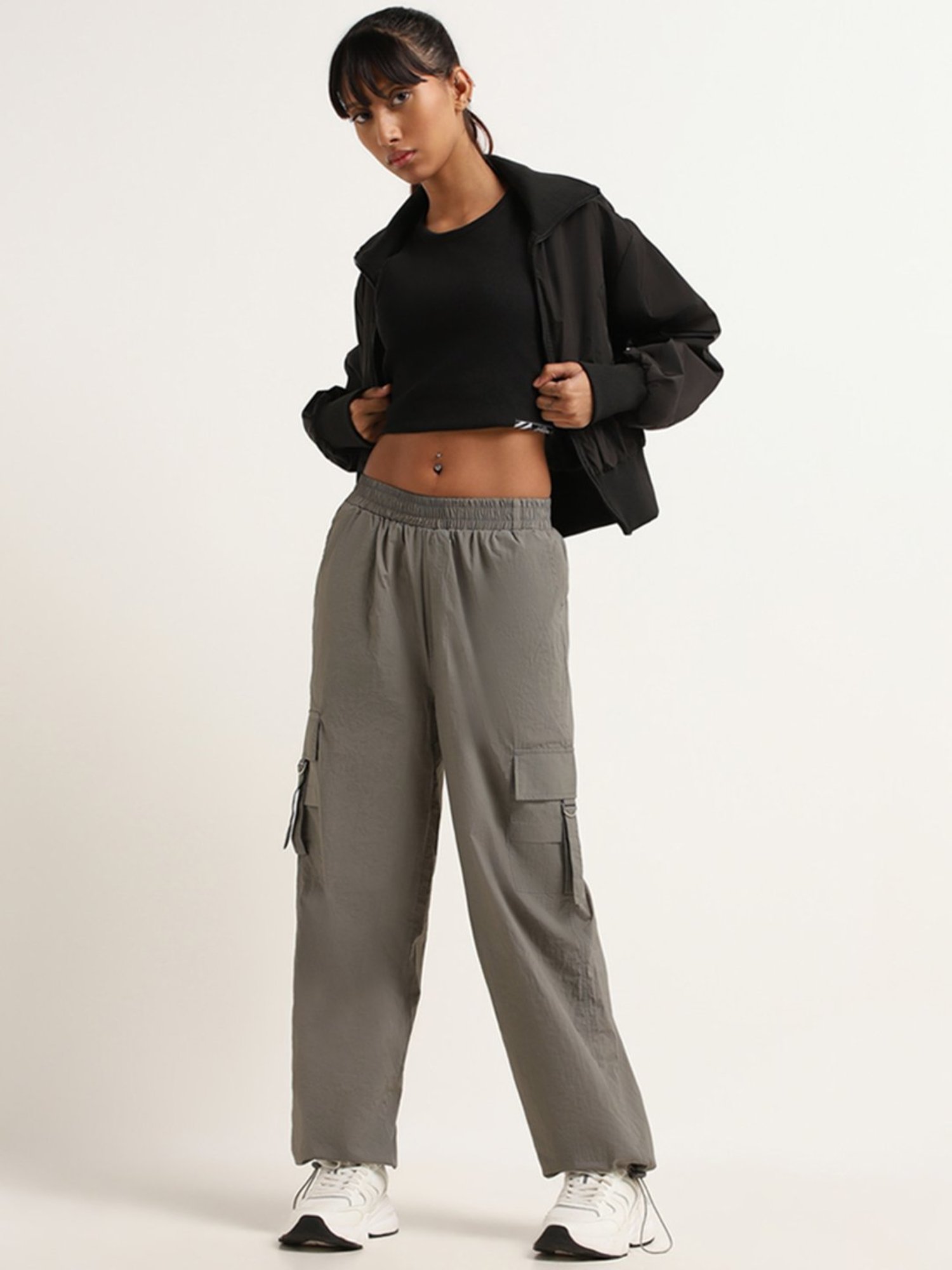 Studiofit by Westside Grey Mid Rise Cargo Pants