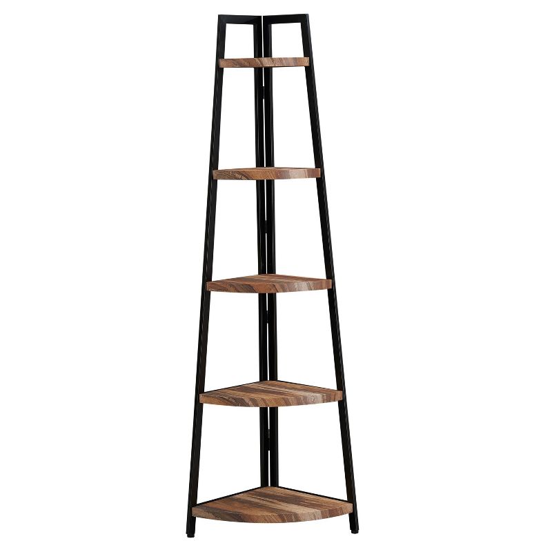 70" 5-Tier Corner Ladder Display Shelving Unit Metal & Distressed Wood - Danya B.