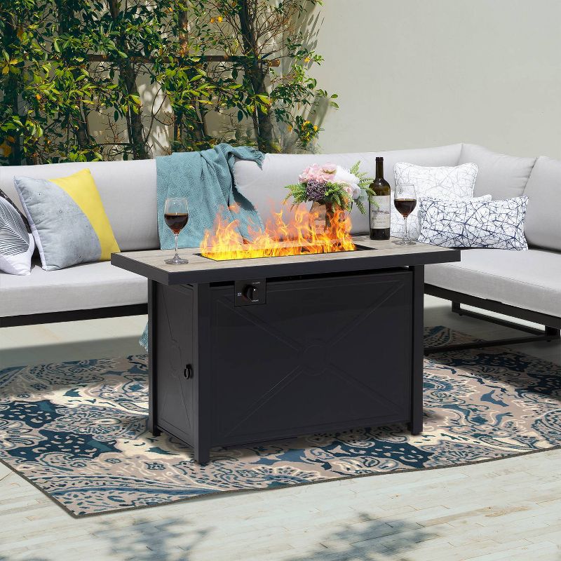 42" Rectangle Steel Fire Pit Table Black - Nuu Garden