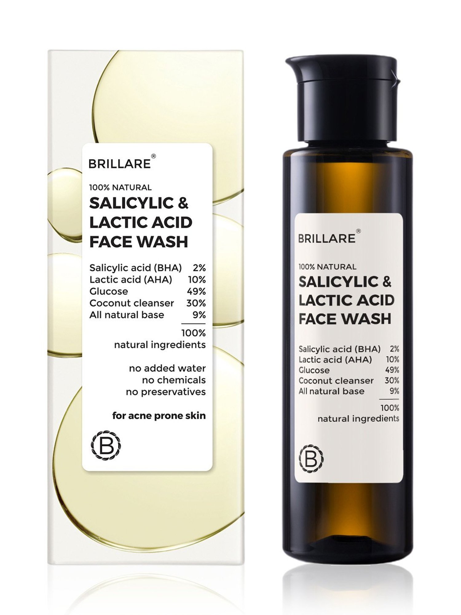Brillare 100% Natural Salicylic & Lactic Acid Face Wash - 100 ml