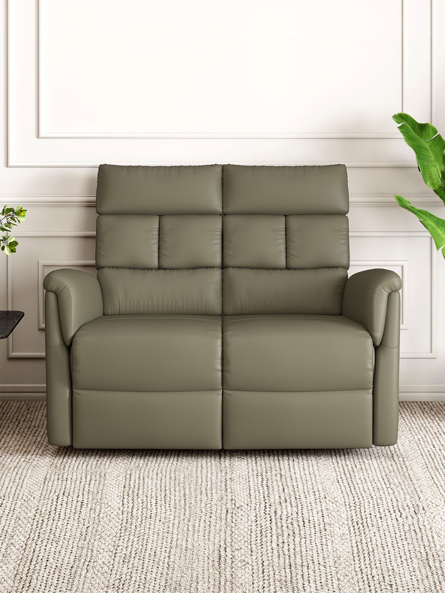 Durian Amanda Olive Green Leather 2 Seater Reclining Sofa
