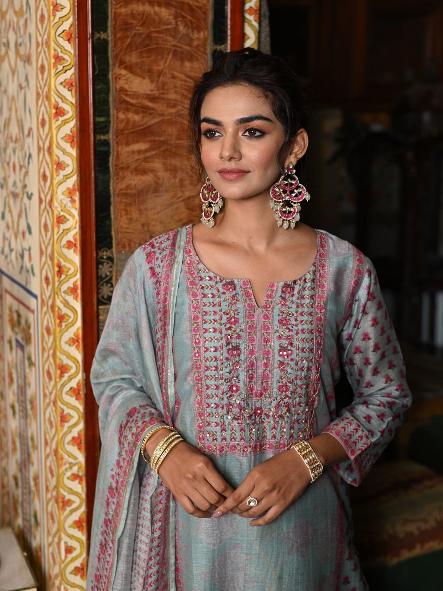 Mahee Jaipur Blue Ikhtiyar Block Print Chanderi Suit