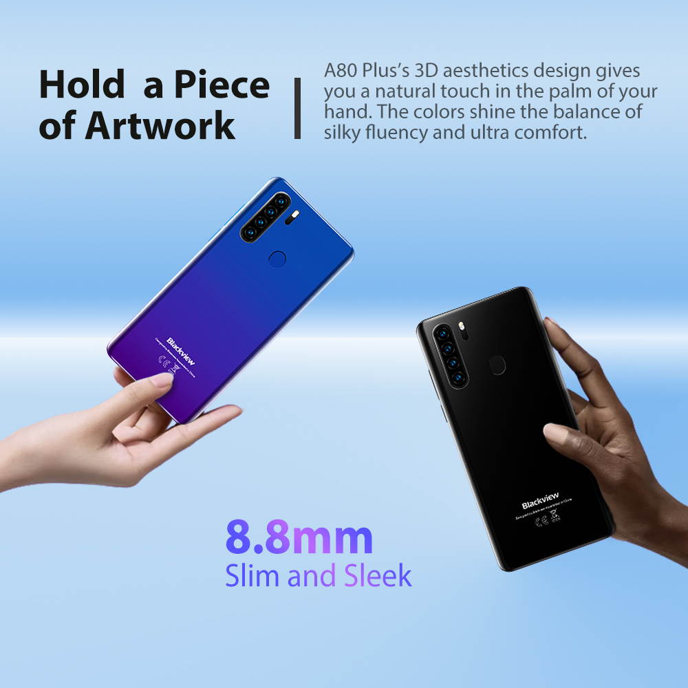 A80 Plus Smartphone, 6.49 Inch HD + Waterdrop Screen Face Unlock, Android 10.0 Unlocked Phone with 4680mAh Big Battery, Dual SIM 4G Phone