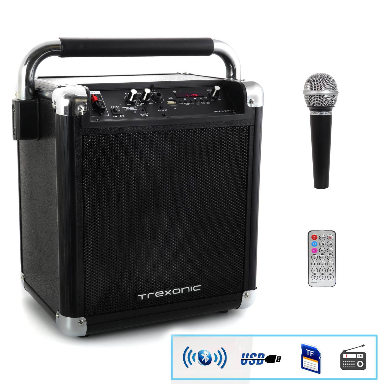 Trexonic TRX-99BLK Wireless Portable Party Speaker with USB Recording, FM Radio & Microphone, Black