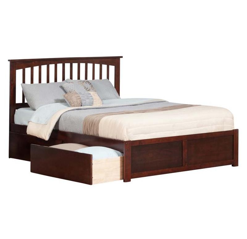 Mission King Flat Panel Foot Board w/ 2 Urban Bed Drawers Antique Walnut - Atlantic Furniture