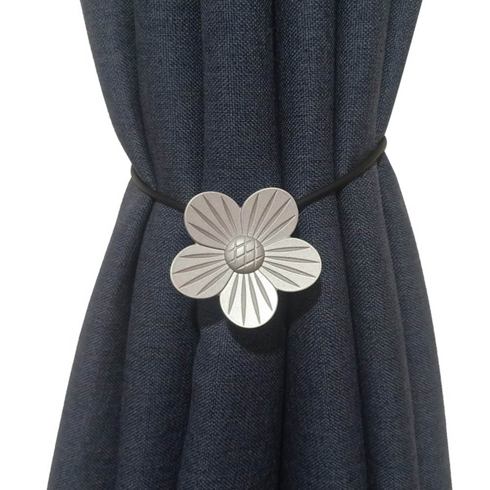 2pcs Magnetic Curtain Tiebacks Simple Flower Design Curtain Clasp Metal Curtain Buckles for Home Office Shop (Silver)