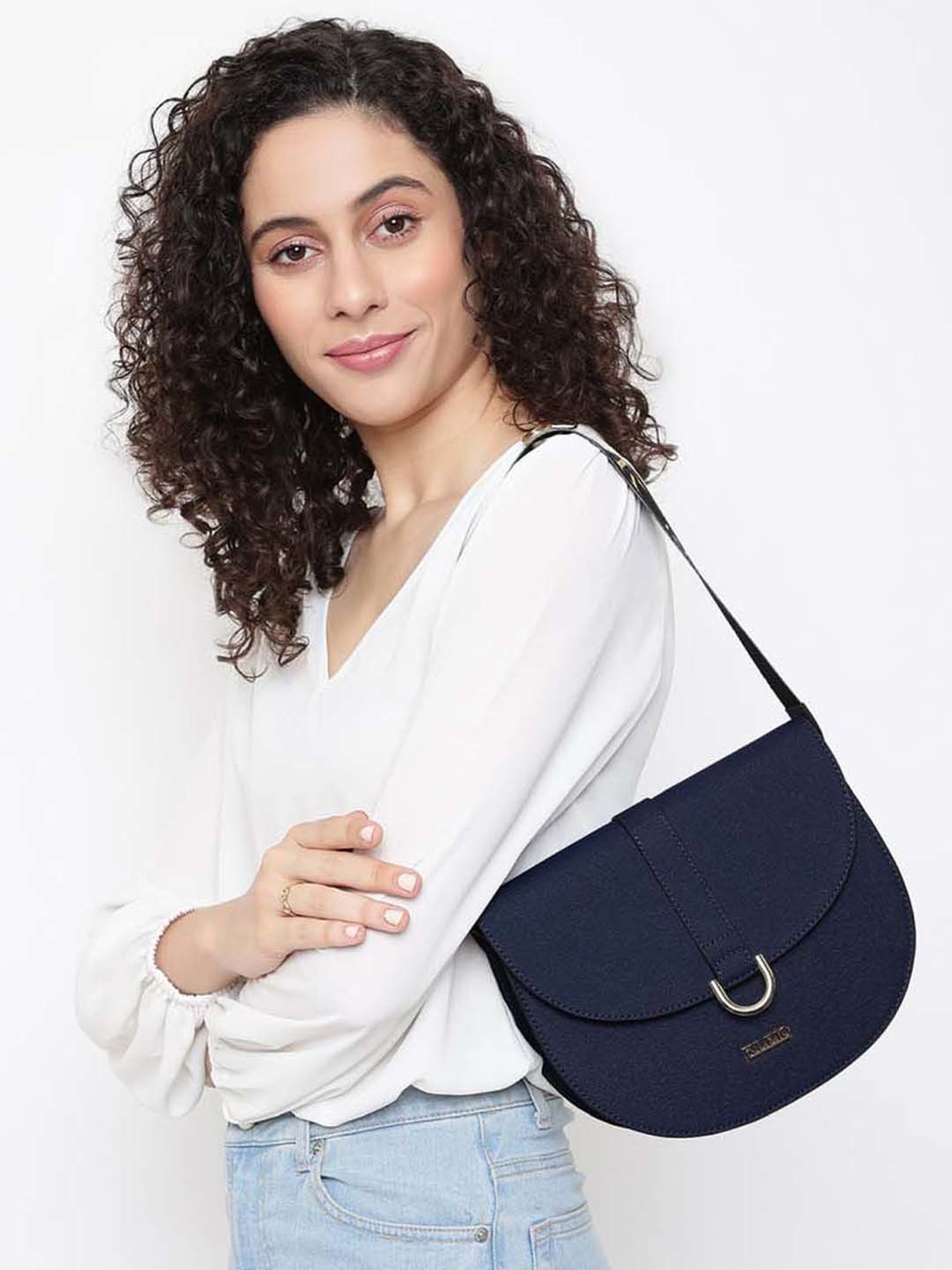 KLEIO Blue Solid Medium Shoulder Bag