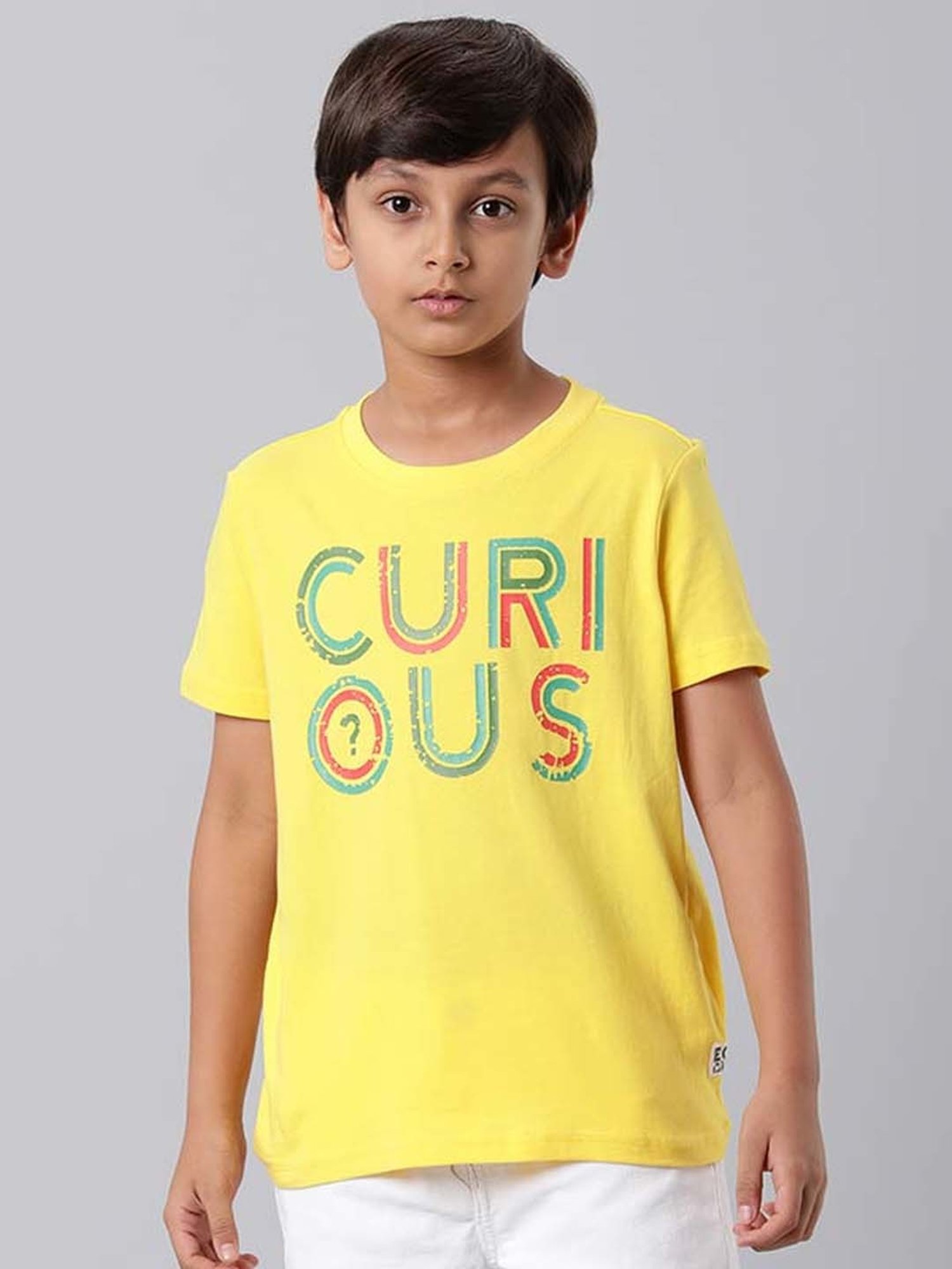 Indian Terrain Kids Yellow Cotton Printed T-Shirt