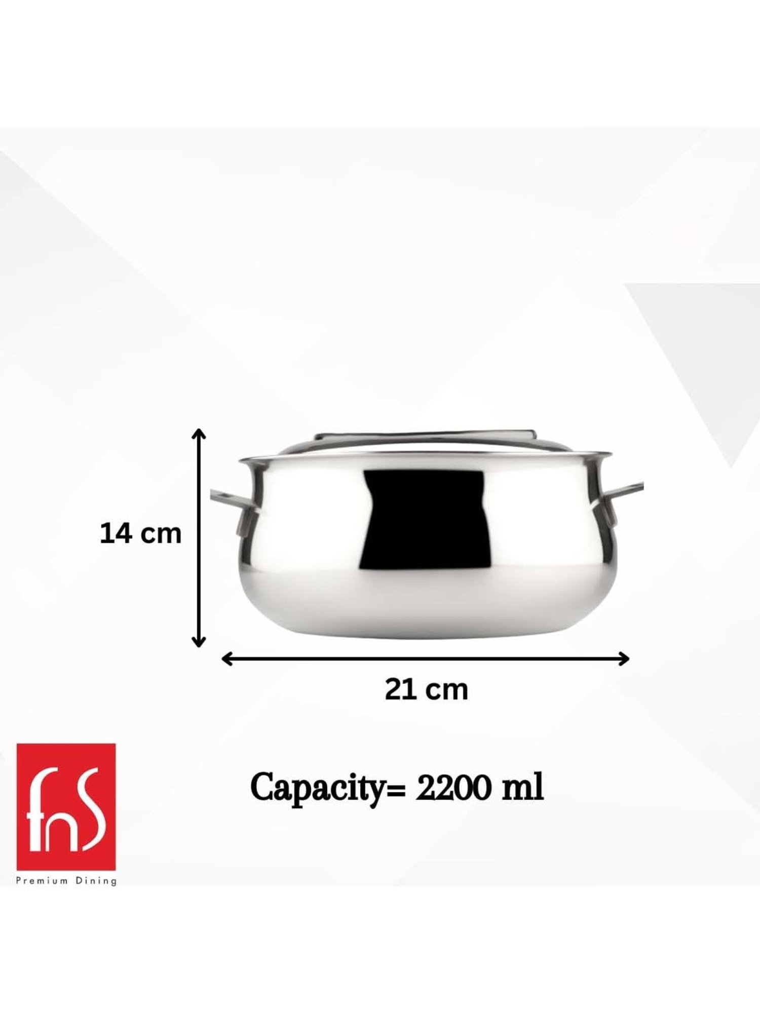 FnS Elantra Silver Stainless Steel Casserole With Lid (0.9 L)