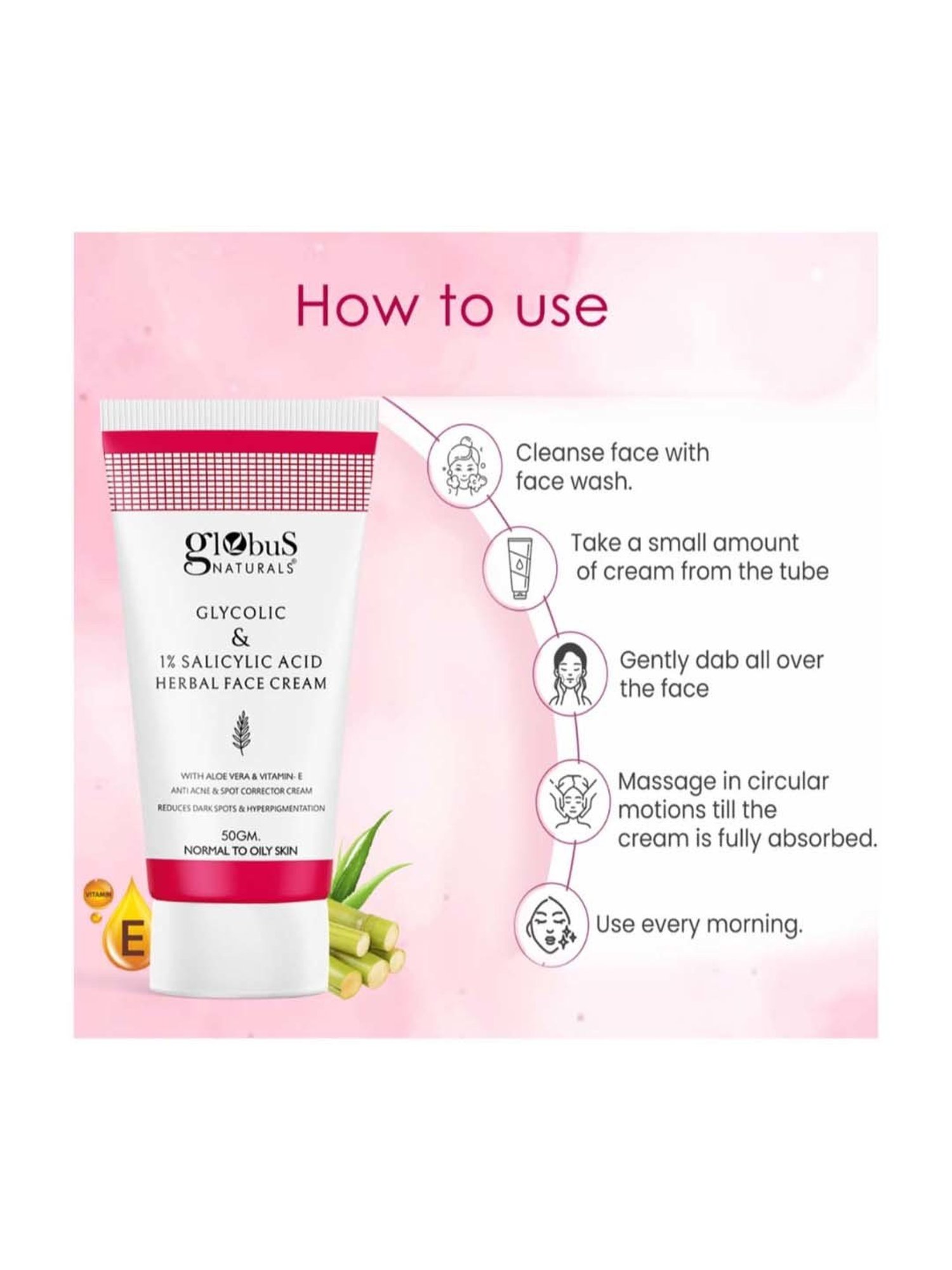 Globus Naturals Glycolic & 1% Salicylic Acid Herbal Anti Acne Face Cream - 50 gm