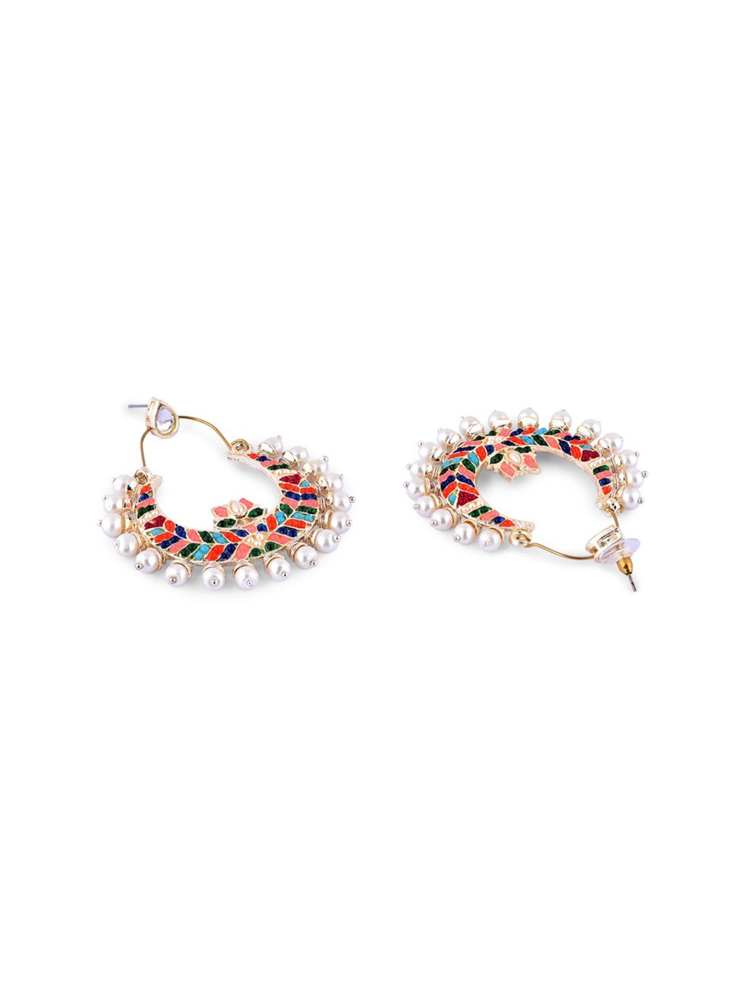 Zaveri Pearls Multicolor Stones Crescent Lotus Ethnic Dangler Earrings-ZPFK16398