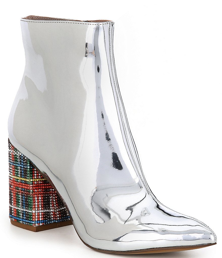Betsey Johnson Kassie Metallic Embellished Block Heel Pointed Toe Booties
