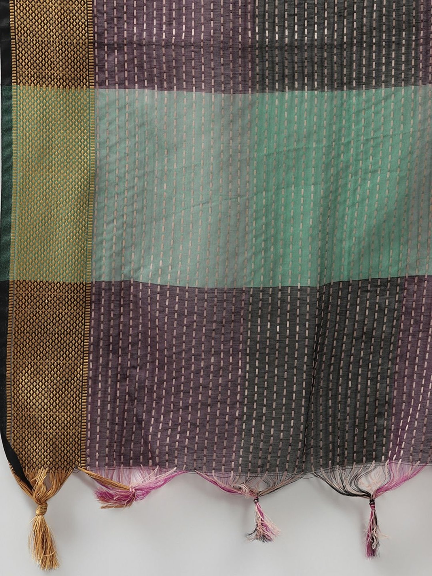 Indo Era Green & Maroon Striped Dupatta