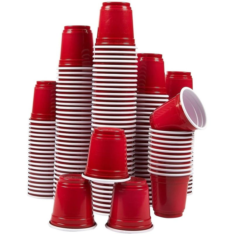 Juvale 150 Pack Plastic Shot Glasses, Mini Red Shooter Party Cups (2.5 Oz, 2 x 2 x 2 In)