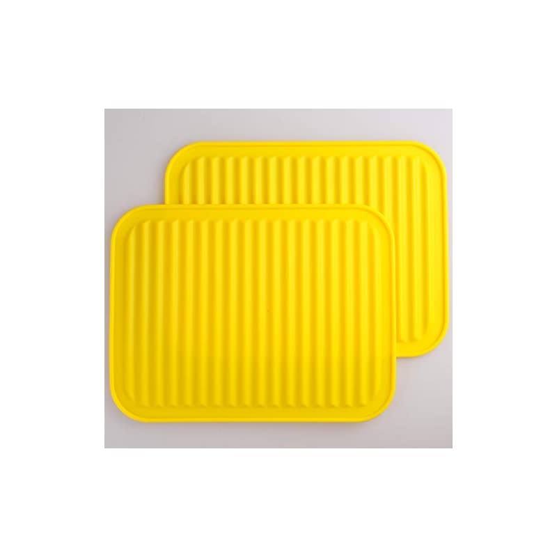Plus Silicone Trivet Mat for Hot Pans and PotsS Hot Pads Counter Mat Heat Resistant Table Dish Drying Mat or Placemats 2 Pack,Size:9x12 Inch, Color: Yellow,Shape:Rectangular