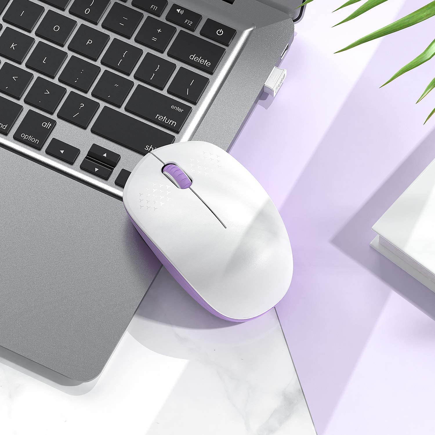 Wireless Mouse, 2.4G Noiseless Mouse with USB Receiver -  Portable Computer Mice for PC, Tablet, Laptop, Notebook, Computer - Purple & White