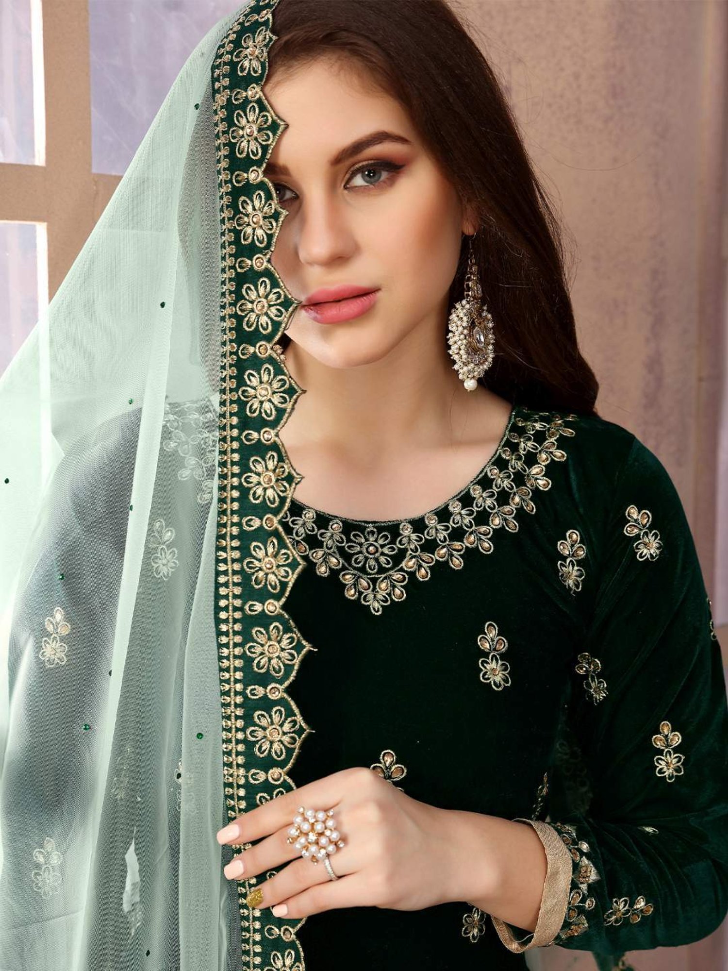 Odette Green Embroidered Unstitched Dress Material