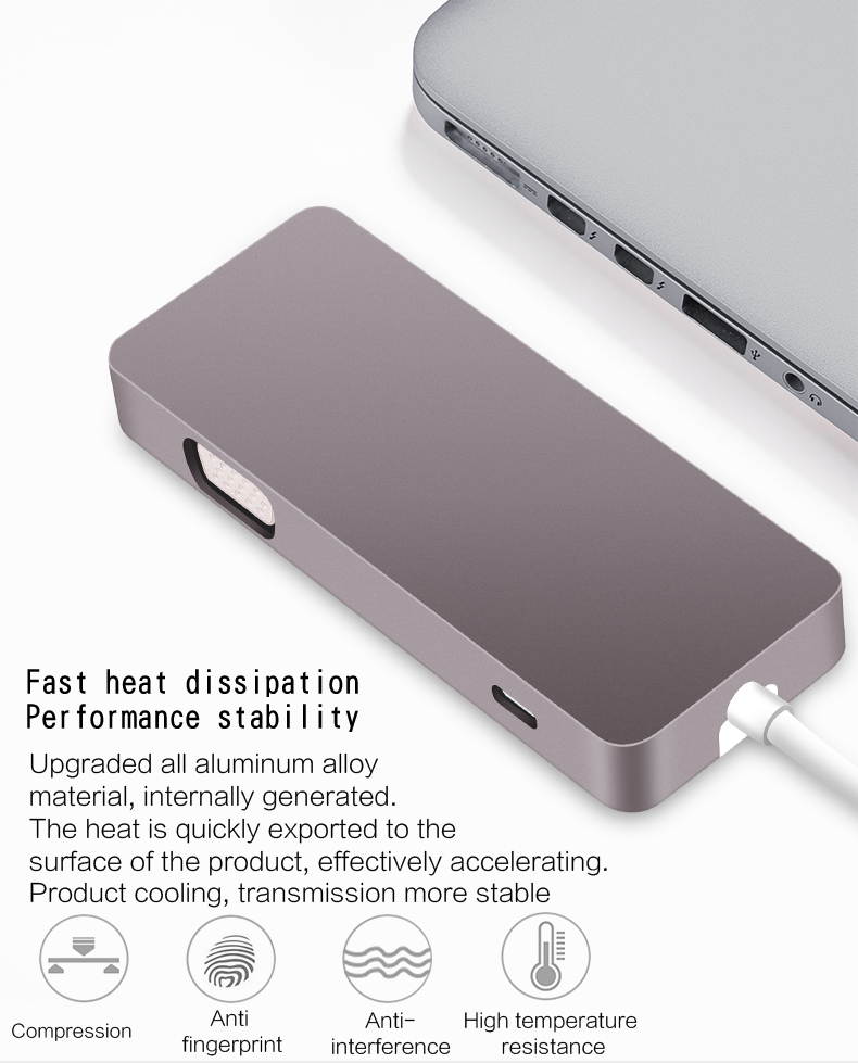 CableDeconn USB-C Thunderbolt 3 Hub usb3.1 Type C to HDMI 4K VGA 1080P SB3.0 USB2.0 USB C PD 5in1 Docking Adapter for Macbook Pro 2017 2016