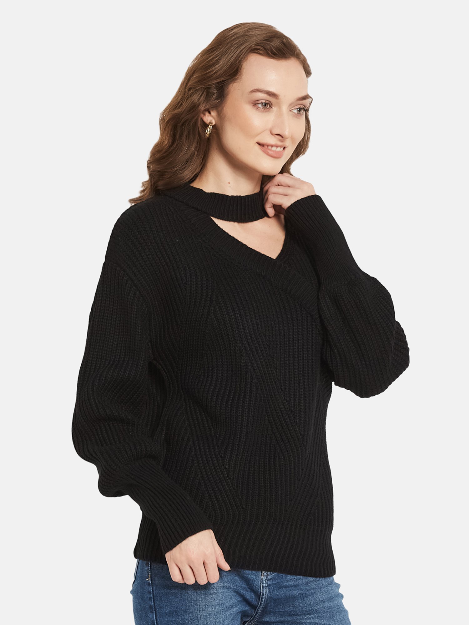 METTLE Black V Neck Pullover