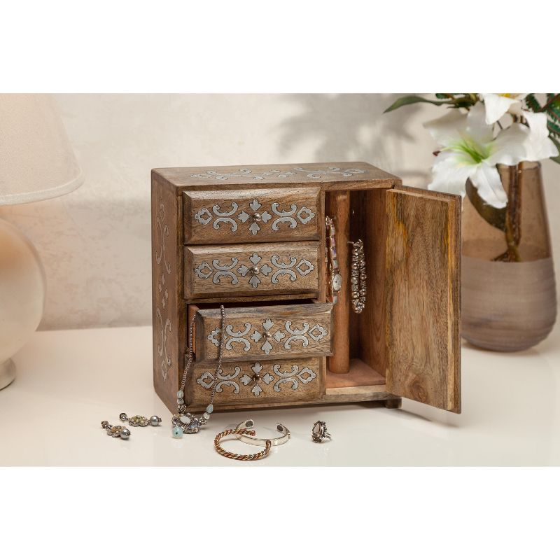 GG Collection Mango Wood with Metal Inlay Heritage Jewelry Box.