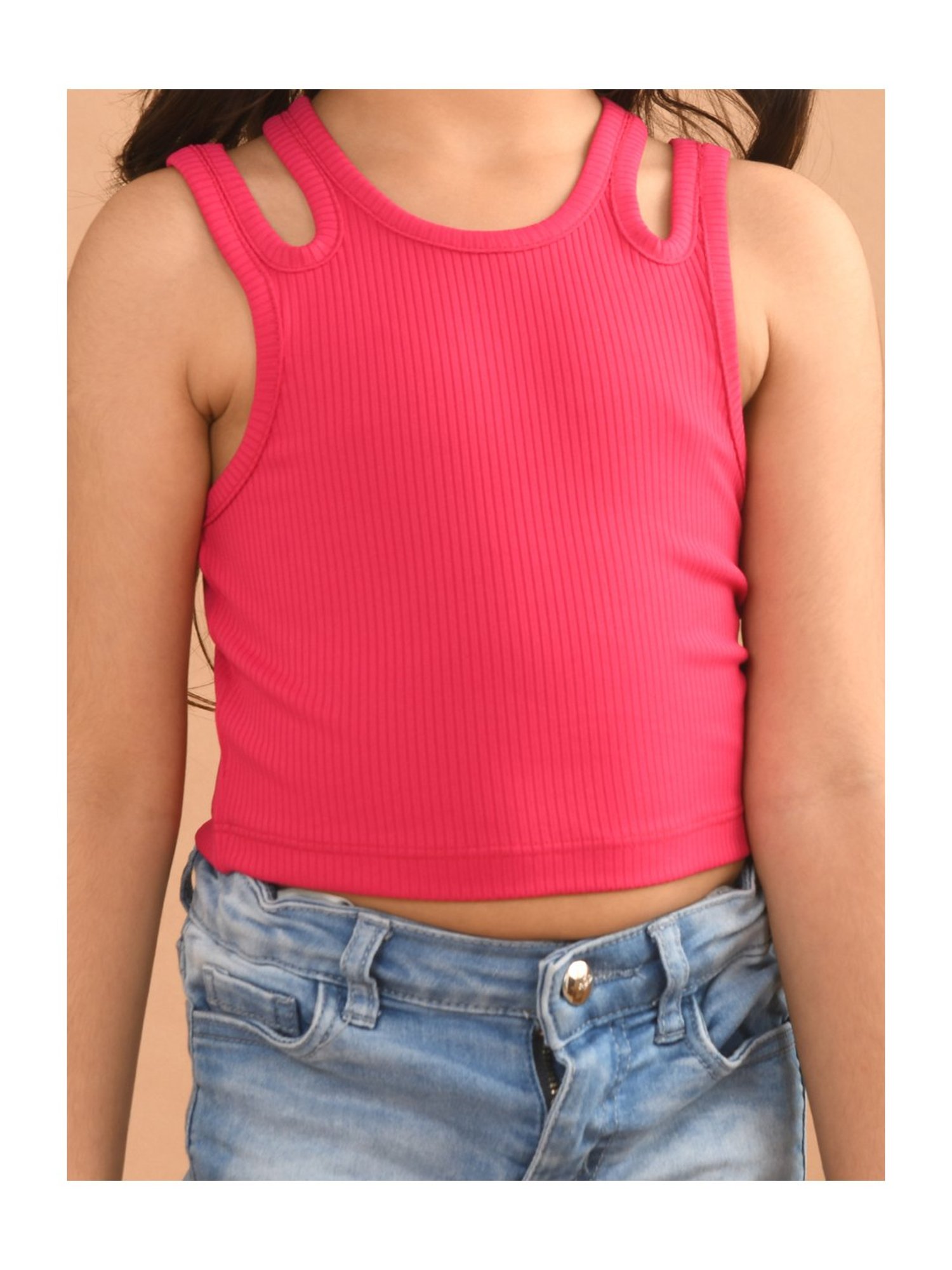LilPicks Kids Dark Pink Solid Crop Top