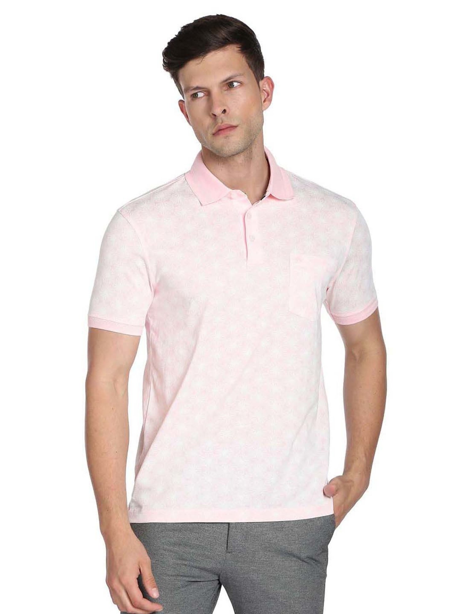 Arrow Pink Cotton Regular Fit Printed Polo T-Shirt