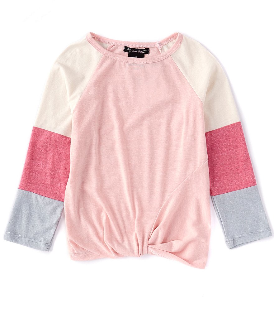 Xtraordinary Big Girls 7-16 Long-Sleeve Colorblock Front-Twist Hem Knit Top