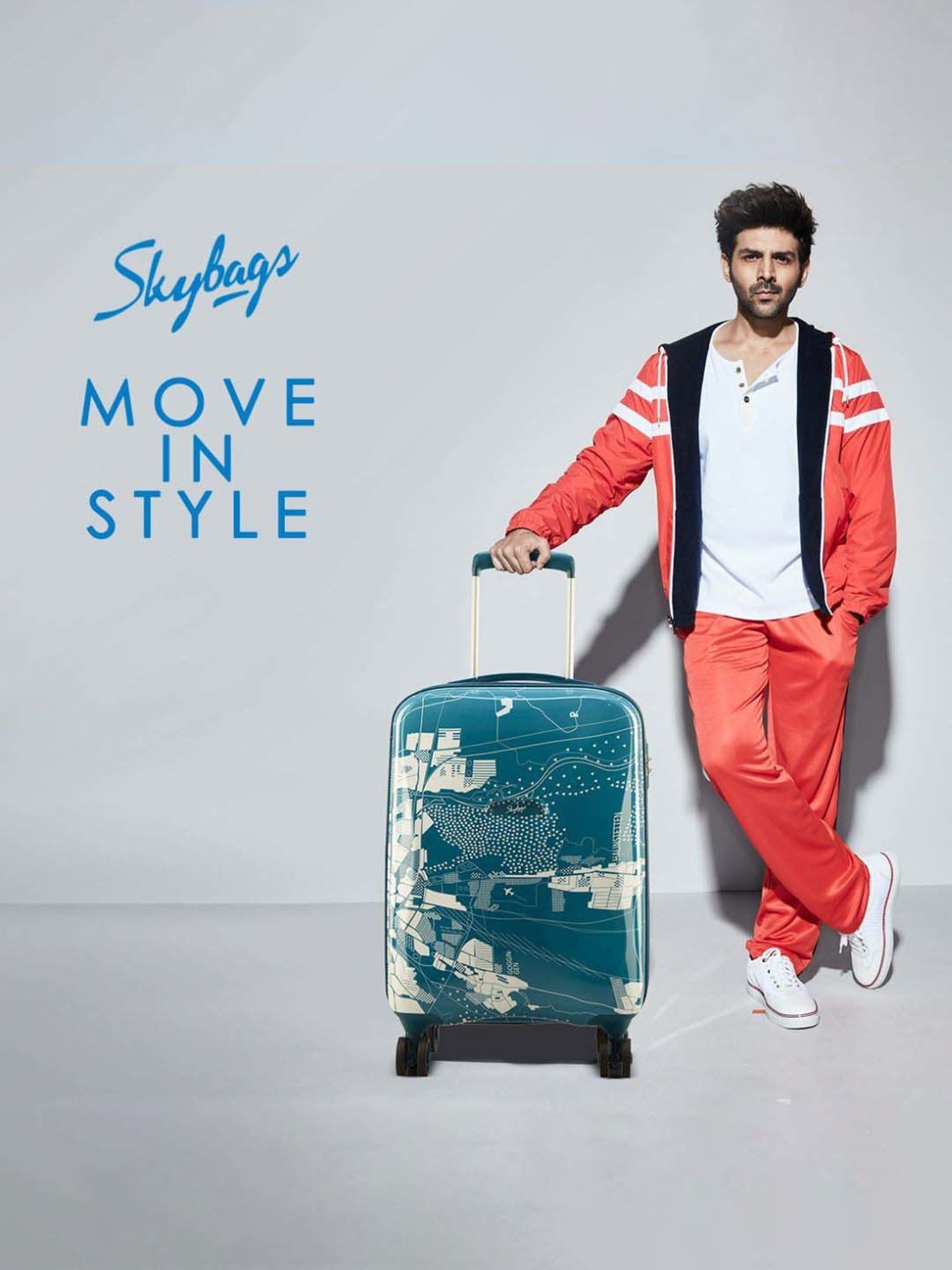 Skybags Globerunner Corsair Blue Printed Hard Medium Trolley Bag - 46 cm