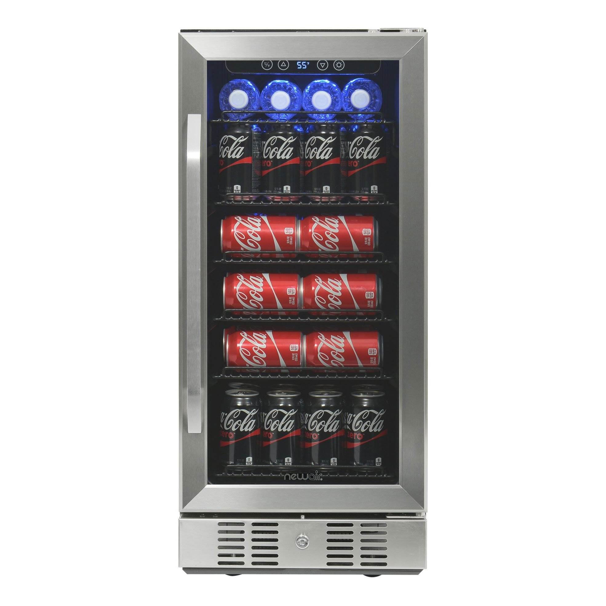 newair beverage refrigerator cooler built in compressor with 96 can capacity  mini bar beer fridge w/ adjustable shelves  cools to icy 36f  abr960  stainless steel