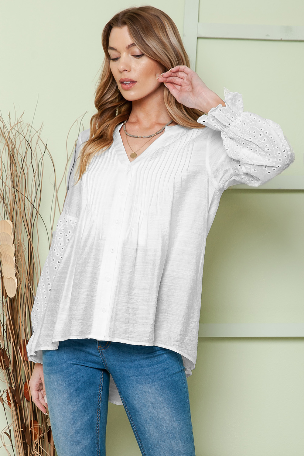 One World Apparel Jacquard Square Neck Short Sleeve Ivory Multi Floral Print Top