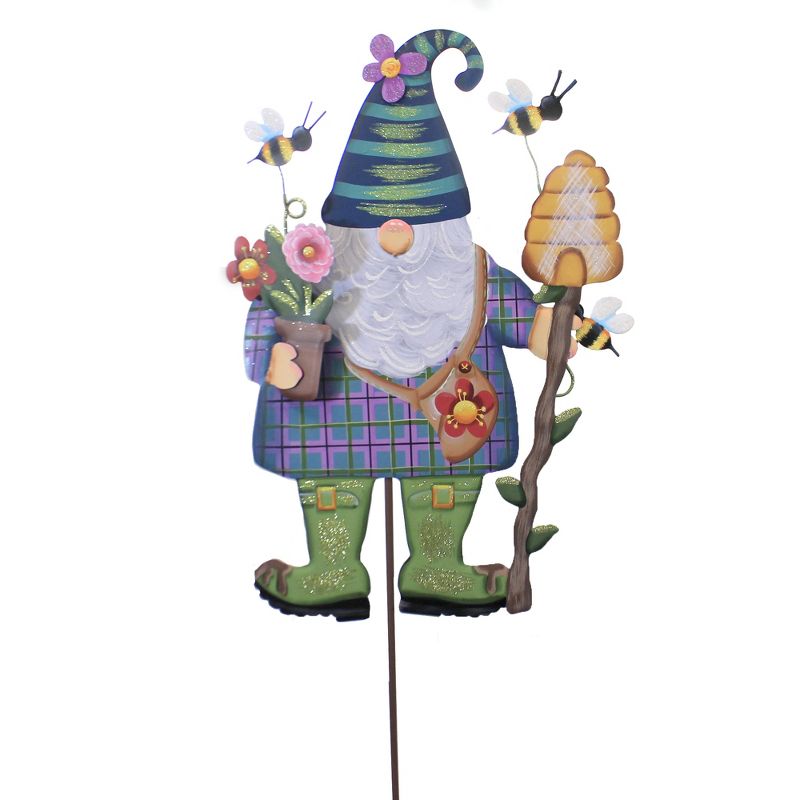 Home & Garden 40.5" Papa Garden Gnome Stake Flowers Beehive Round Top Collection  -  Decorative Garden Stakes