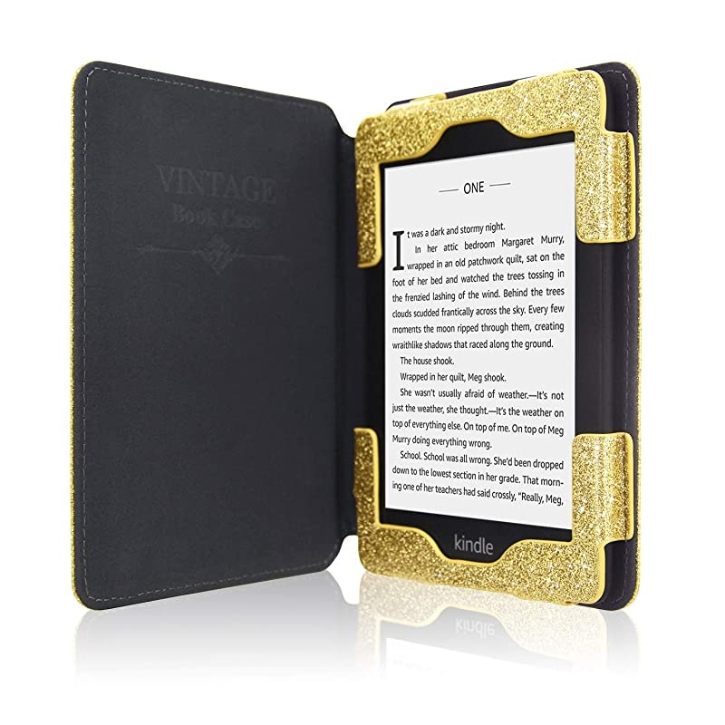Case Fits All-New Kindle 10th Generation 2019 and 8th Gen 2016 ONLY (NOT FIT Kindle Paperwhite/Kindle Oasis), Folio Smart Leather Cover with Auto Wake Sleep & Front Pocket, Glitter Gold