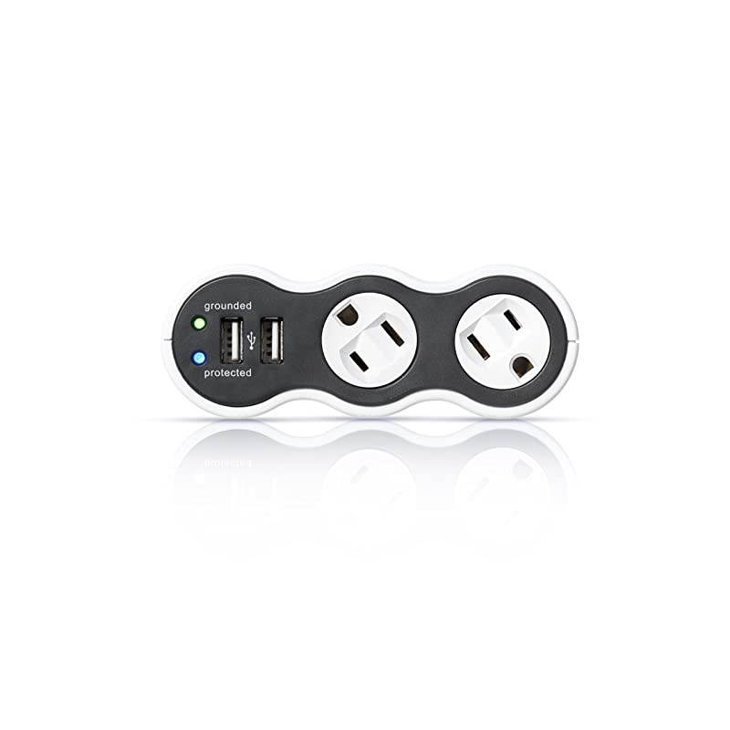 Electrical 532CA6ESR2 Mini Surge Protector 2Outlet + 2USB White and Gray 12