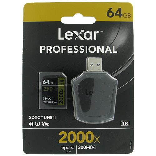 Lexar LSD64GCB2000R CVK 64GB 17p SDXC 2000x r300MB/s w260MB/s Class 10 UHS-II U3 V90 4K Professional Secure Digital Extended Capacity Card w/ SD Reader Retail