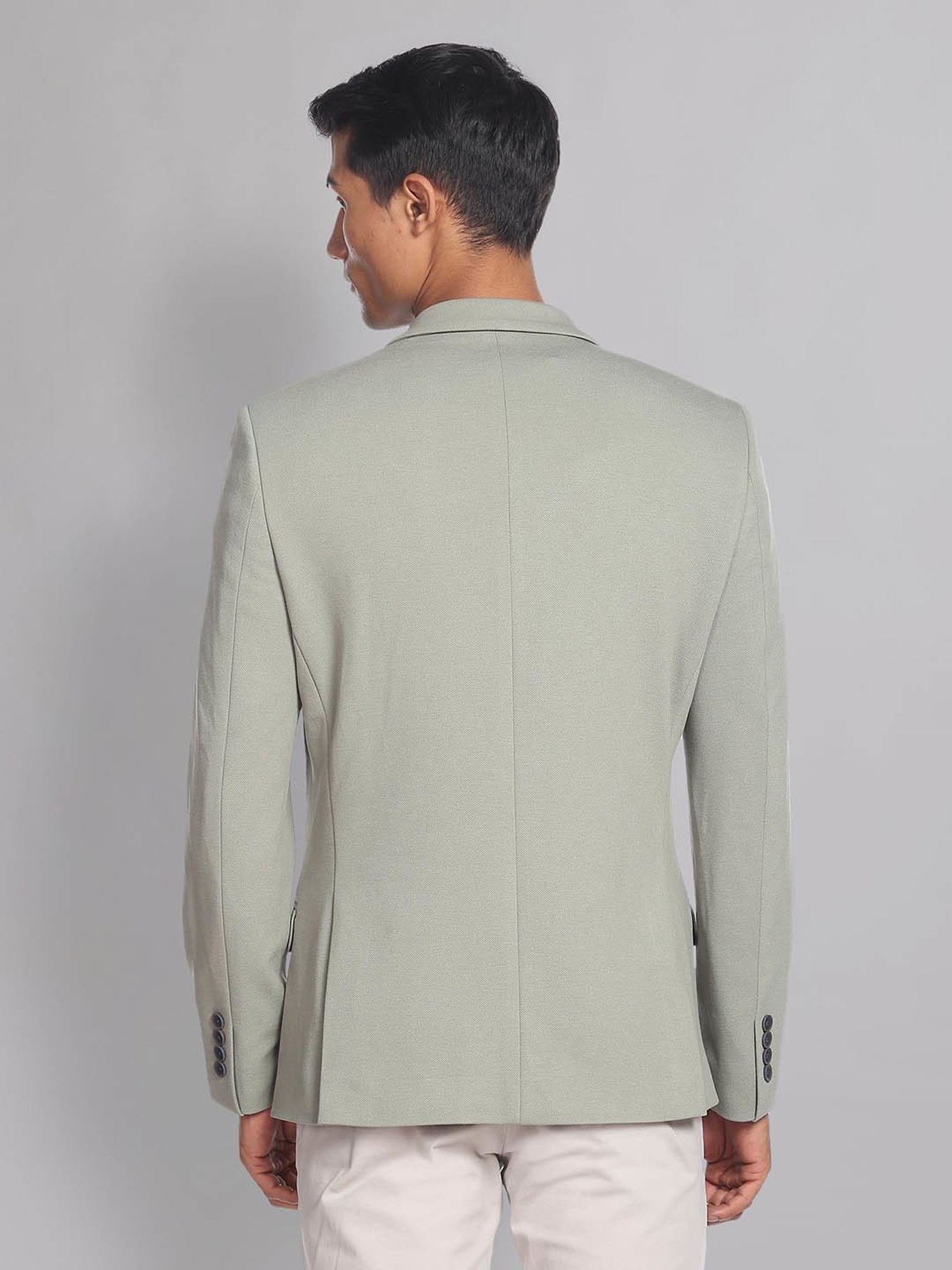 AD by Arvind Sage Green Slim Fit Notch Lapel Blazer