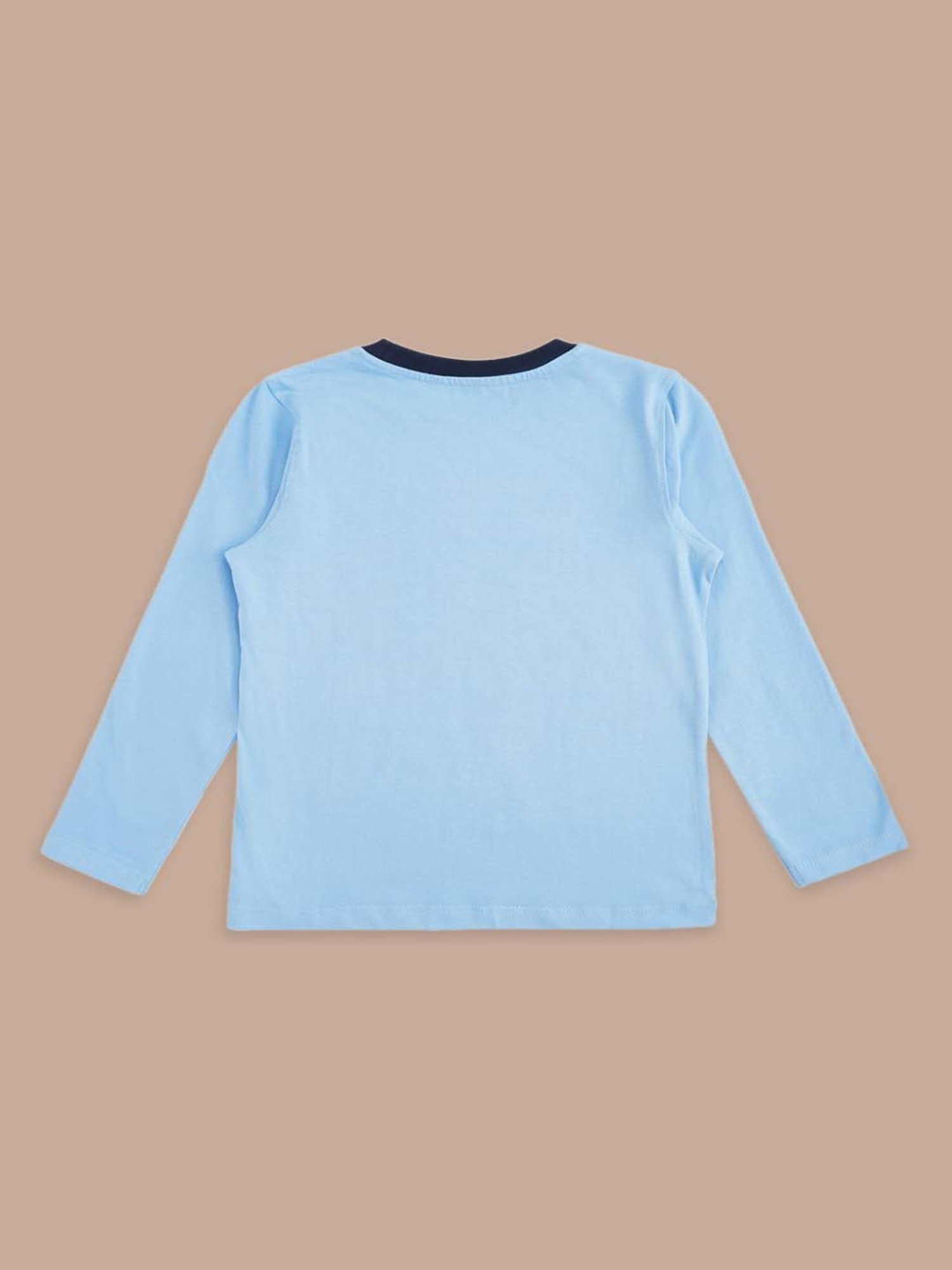 Pantaloons Baby Kids Blue & White Cotton Printed Full Sleeves T-Shirt