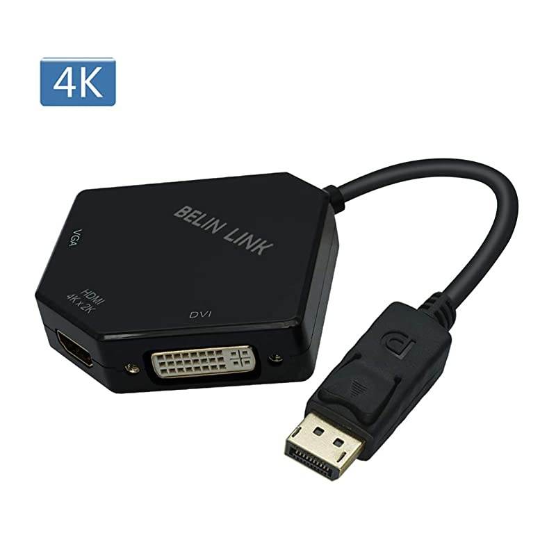 DP to HDMI VGA DVI Adapter Displayport to HDMI 4K Adapter 3 in 1 Display Port to HDMI VGA DVI Converter Male to Female GoldPlated Diamond Shaped Black