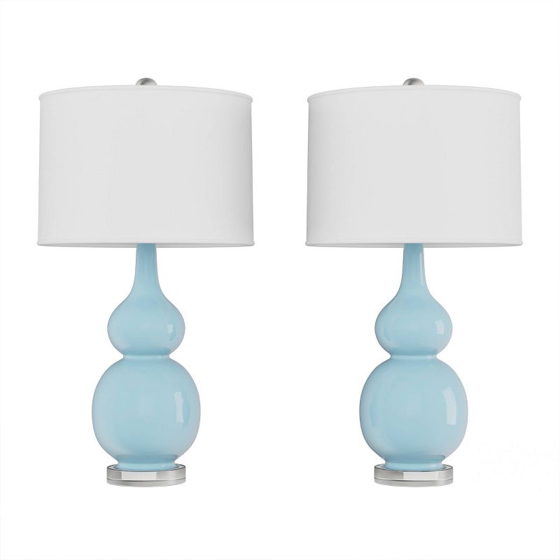 Set of 2 Ceramic Double Gourd Table Lamps (Blue)