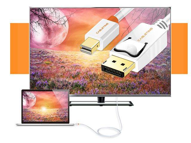 CABLETIME Mini DisplayPort to DisplayPort Cable Mini DP to DP Cord Support Video and Audio,Thunderbolt Compatible for Surface Pro 5 / Pro 4 / Pro 3, MacBook Air,etc (10 Feet/3m, Black)