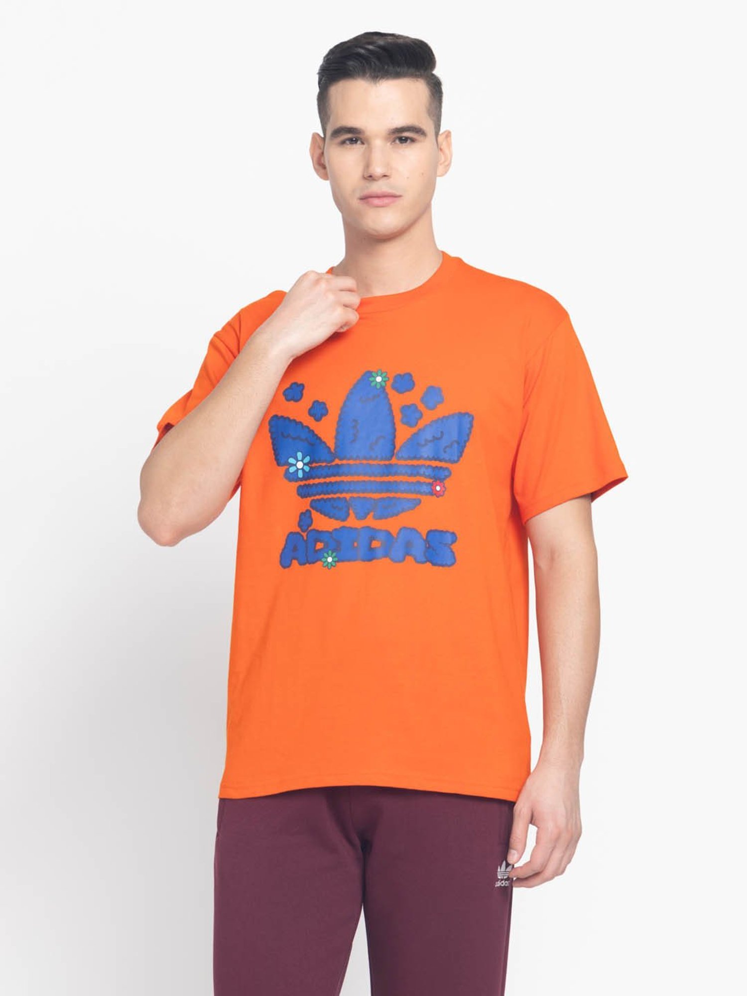 Adidas Originals Orange Cotton Regular Fit Printed T-Shirt