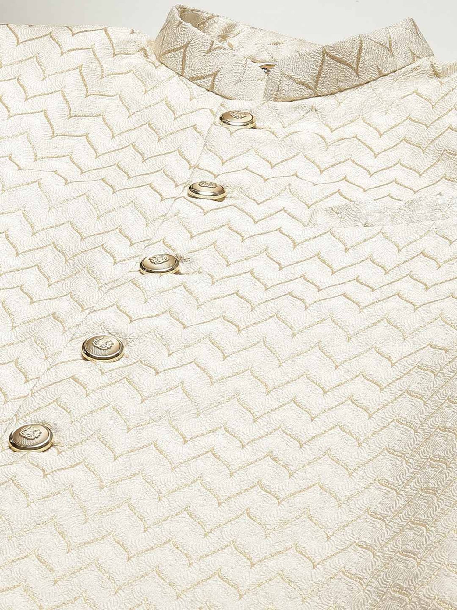 Hangup Plus Beige & Black Regular Fit Printed Sherwani Set