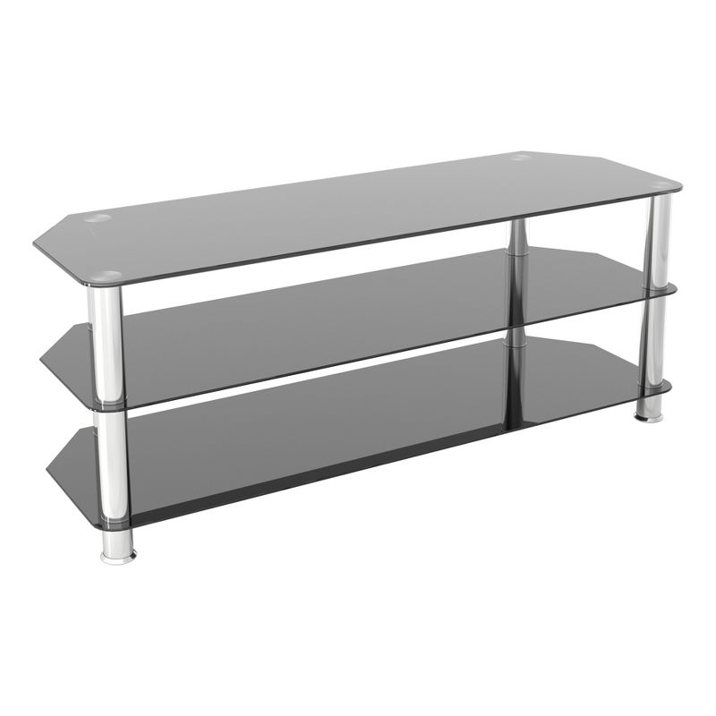 60" TV Stand with Glass Shelves - Silver/Black