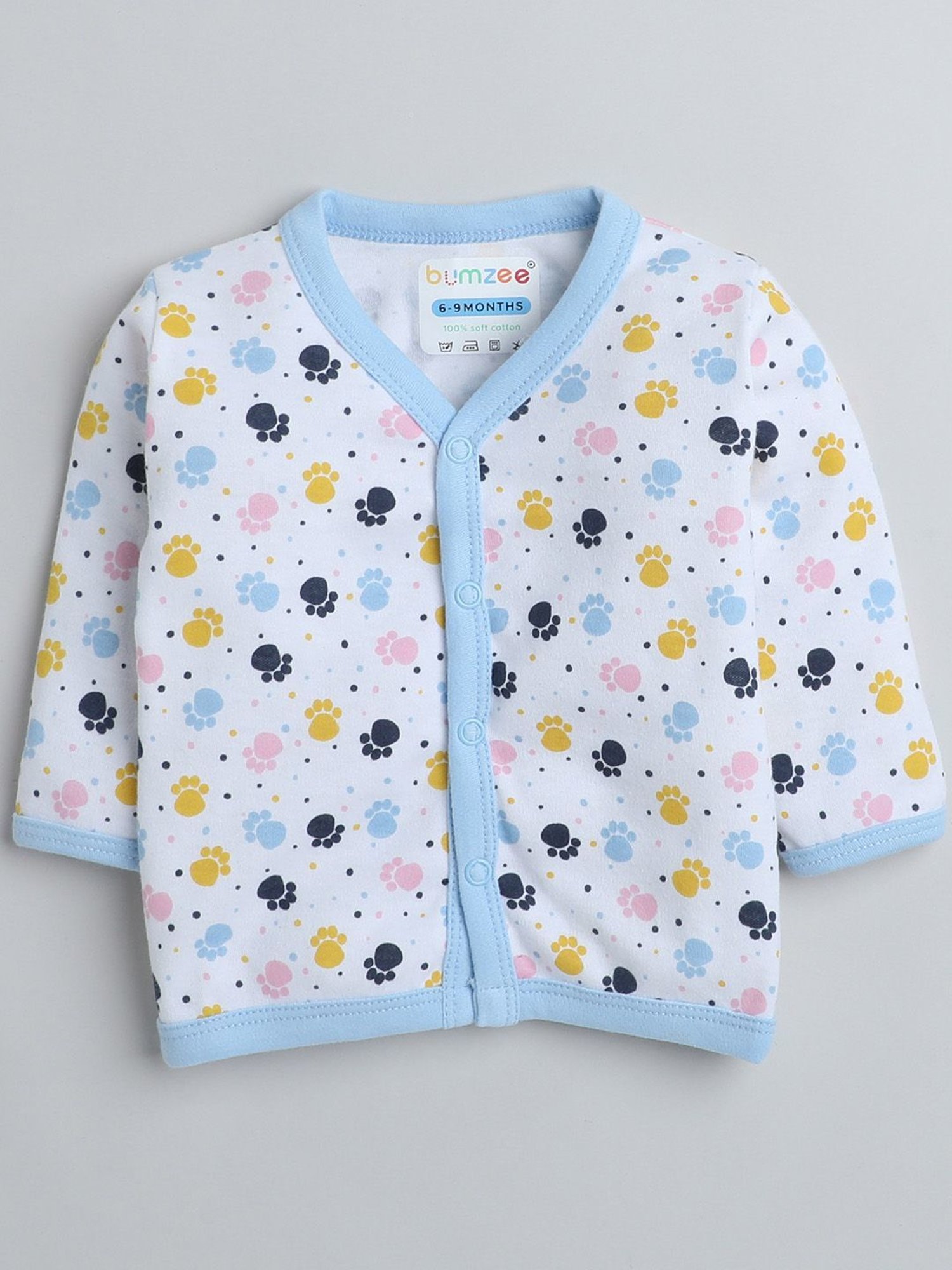 Bumzee Kids Blue & White Printed Full Sleeves Jhablas (Pack Of 3)