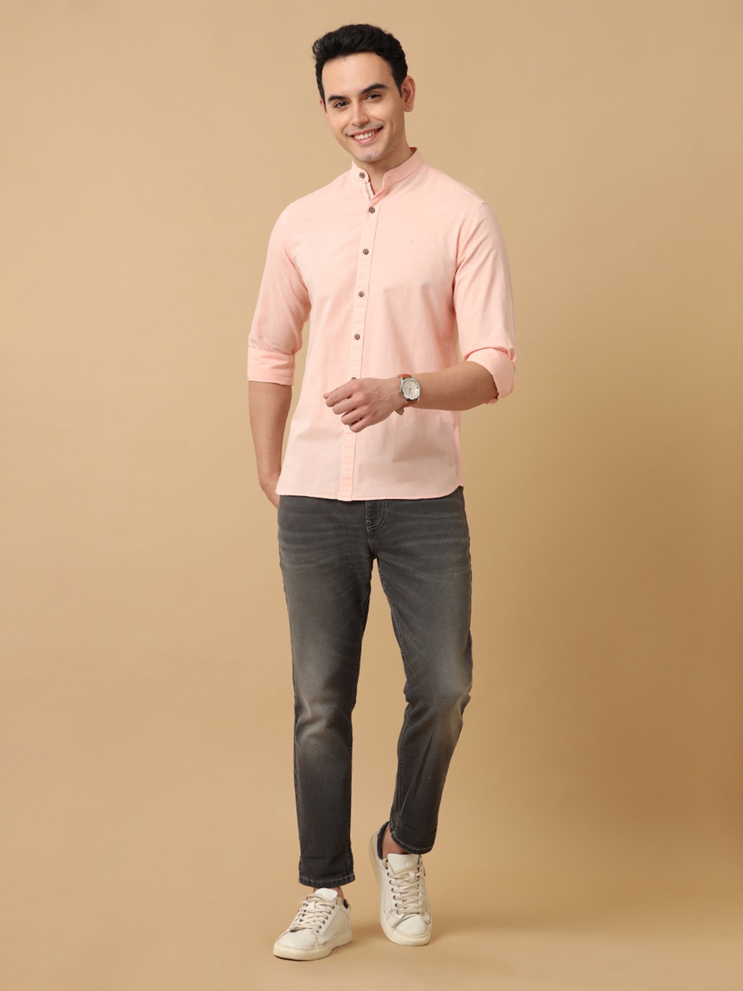 CAVALLO by Linen Club Pink Contemporary Fit Shirt