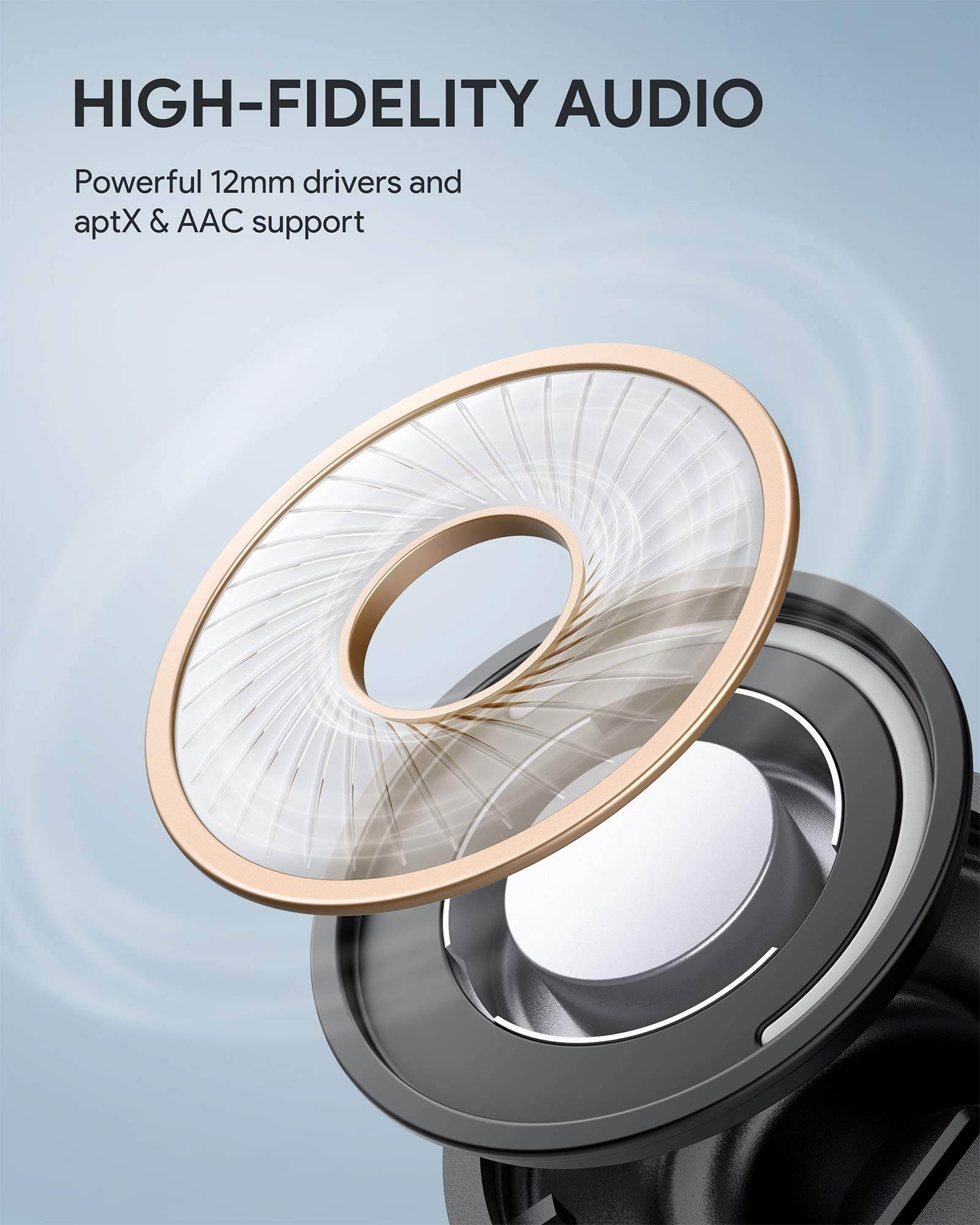 AUKEY True Wireless Earbuds Sports, Bluetooth Earbuds with Earhooks, Wireless & USB-C Charging, in-Ear Detection, aptX HiFi Sound & CVC 8.0 Mics, IPX8 Waterproof, 35H Playtime for Running, Workouts