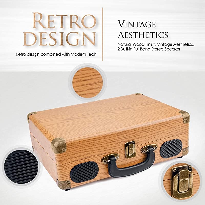 Record Player 3Speed Vintage Style Turntable Bluetooth Record Player with Builtin Stereo Speakers Portable Suitcase LP Vinyl Player Headphone USB RCA Jack