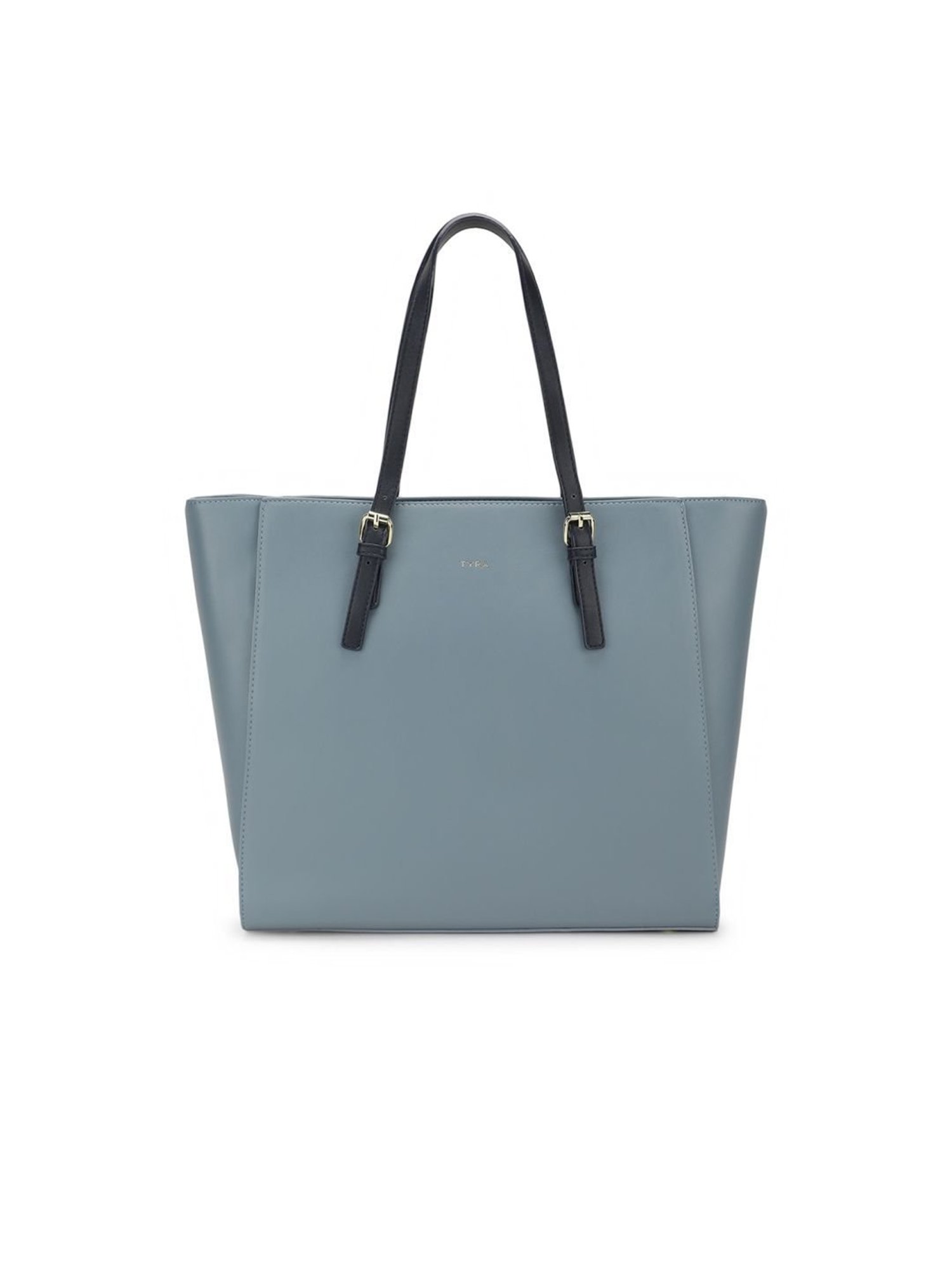 Tyra Abelia Navy Solid Faux Leather Tote Handbag