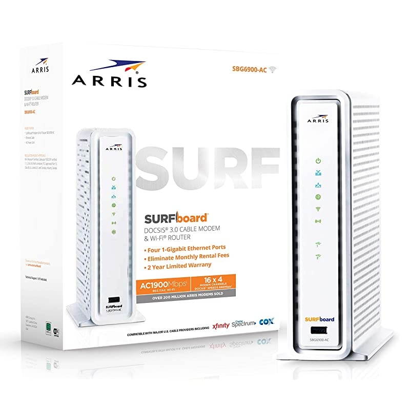 SURFboard SBG6900AC Docsis 3.0 16x4 Cable Modem/ Wi-Fi AC1900 Router - Retail Packaging - White