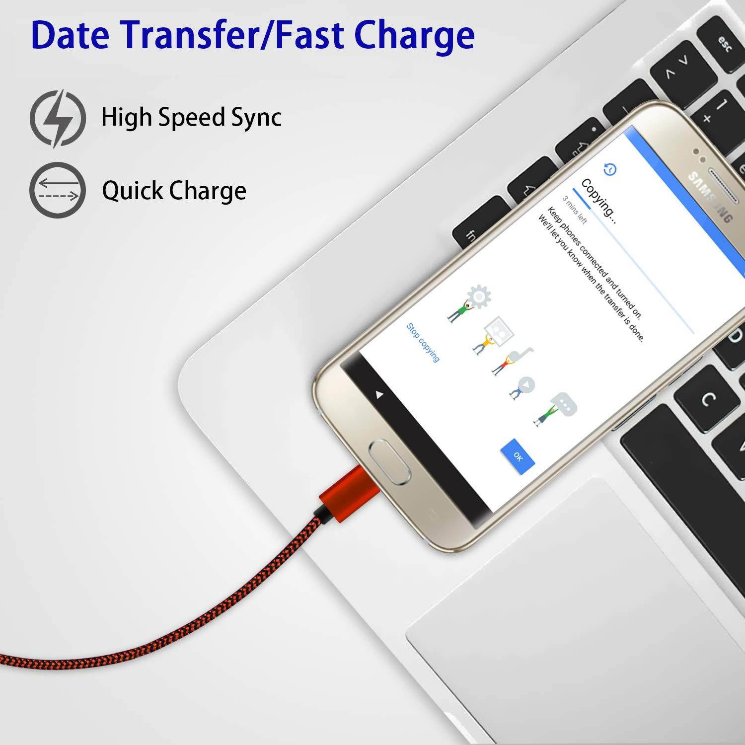 USB Type C Cable,USB C to USB A Charger(2PACK,10FT),Fast Charger Nylon Braided Type C Charging Cord for Note 9 8 Samsung Galaxy S9 S8, Moto G6 Z Z2,LG V40 V30 V20 G7 G6, Nintendo Switch(Red/Black)