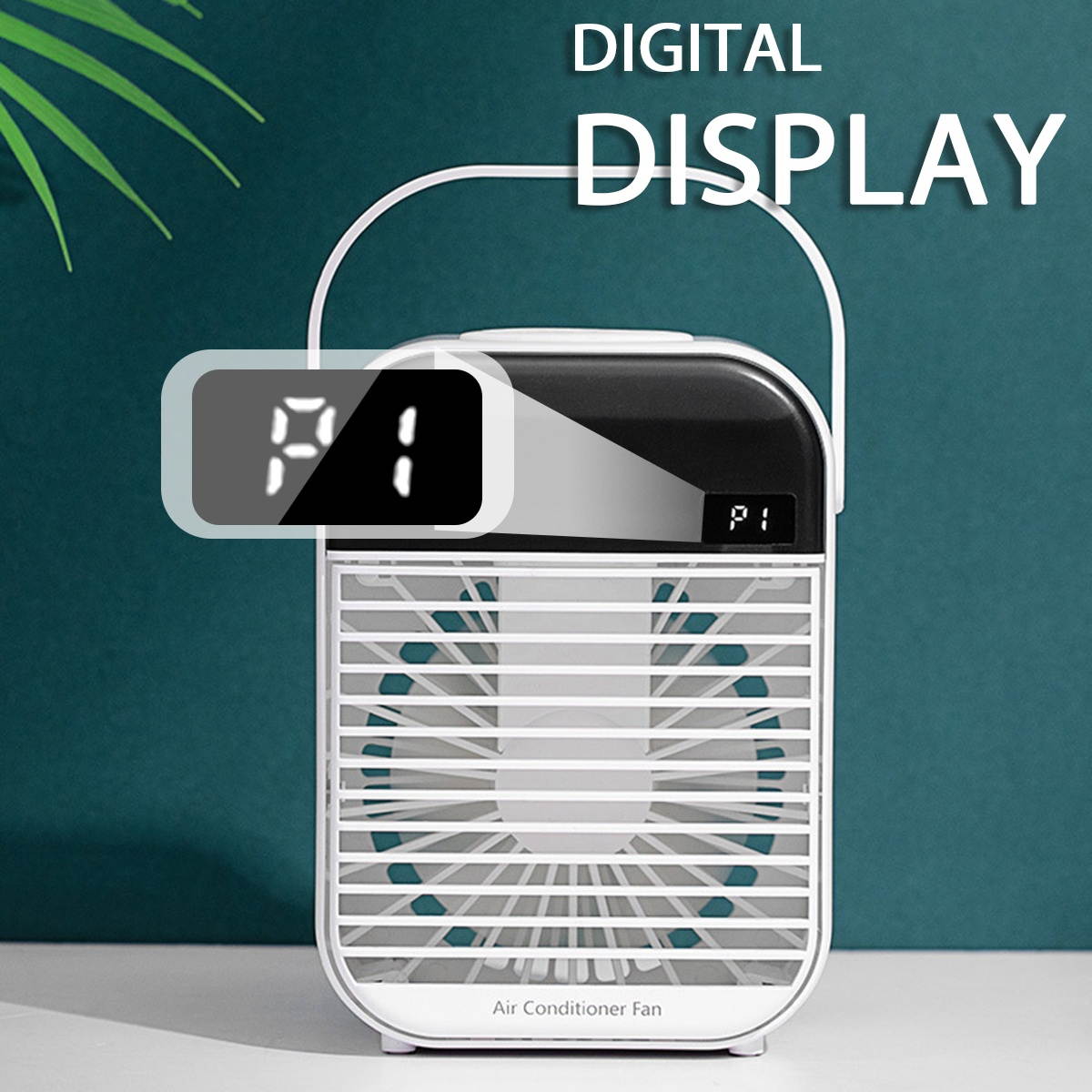 2000mAh 200ML Mist Humidifier Digital Display USB Power Supply Night Light Air Cooler Fan-Green